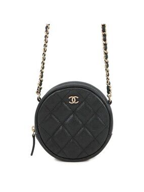 Chanel Chain Shoulder Bag Quilted CC Logo Round Caviar Leather